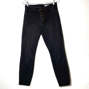 Pistola Black Raw Hem Exposed Button Fly Jeans| Size 30